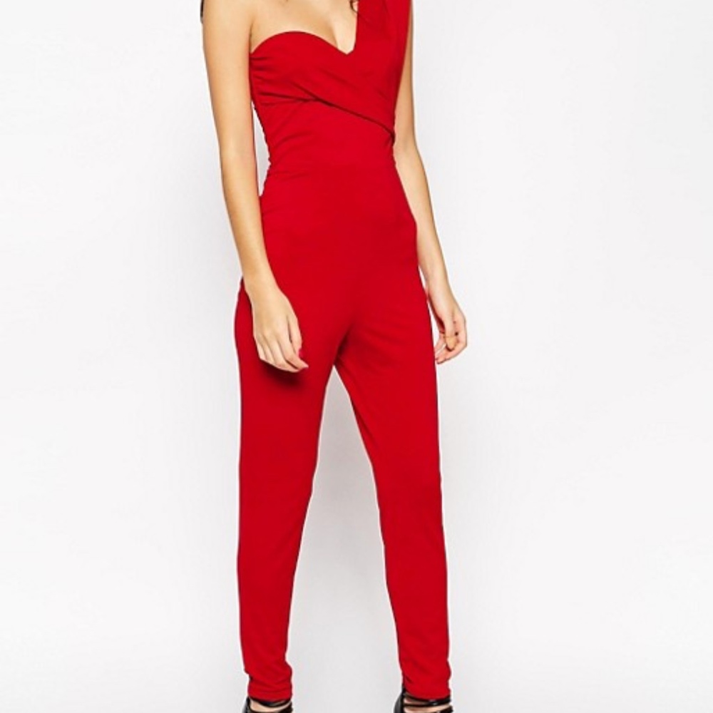 ASOS Red One Shoulder Jumpsuit Sz 4